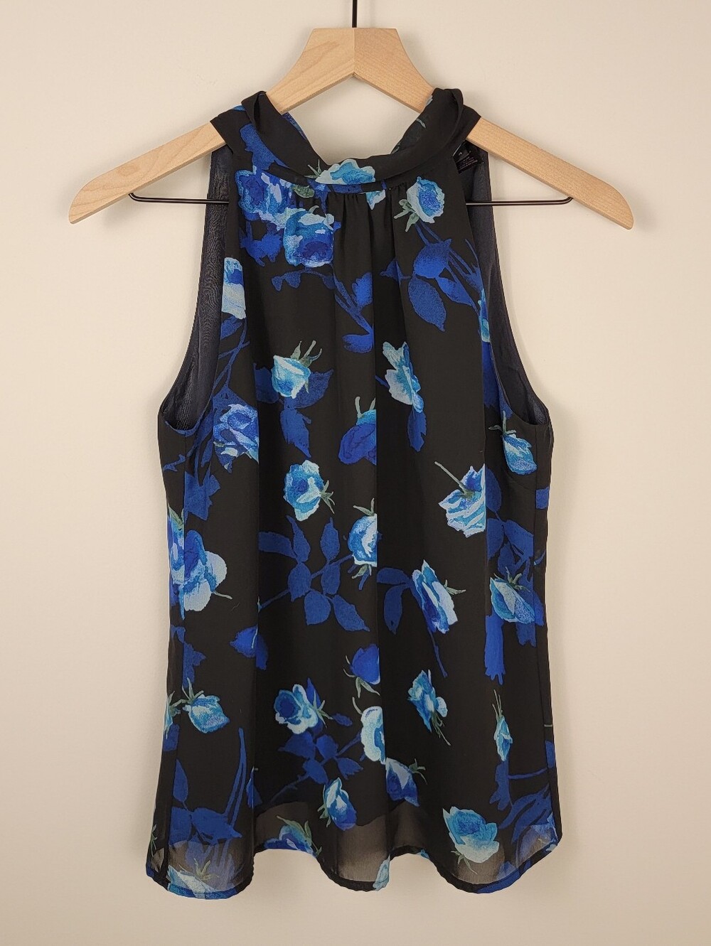 Pink Tartan 100% Silk Halter Top Black Blue Floral Rose Blouse Size 4